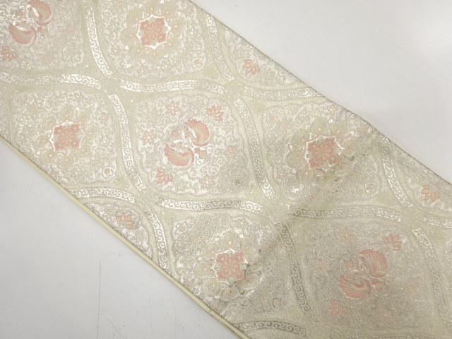 JAPANESE KIMONO / ANTIQUE FUKURO OBI / SILK / WOVEN PHOENIX & FLORAL CREST